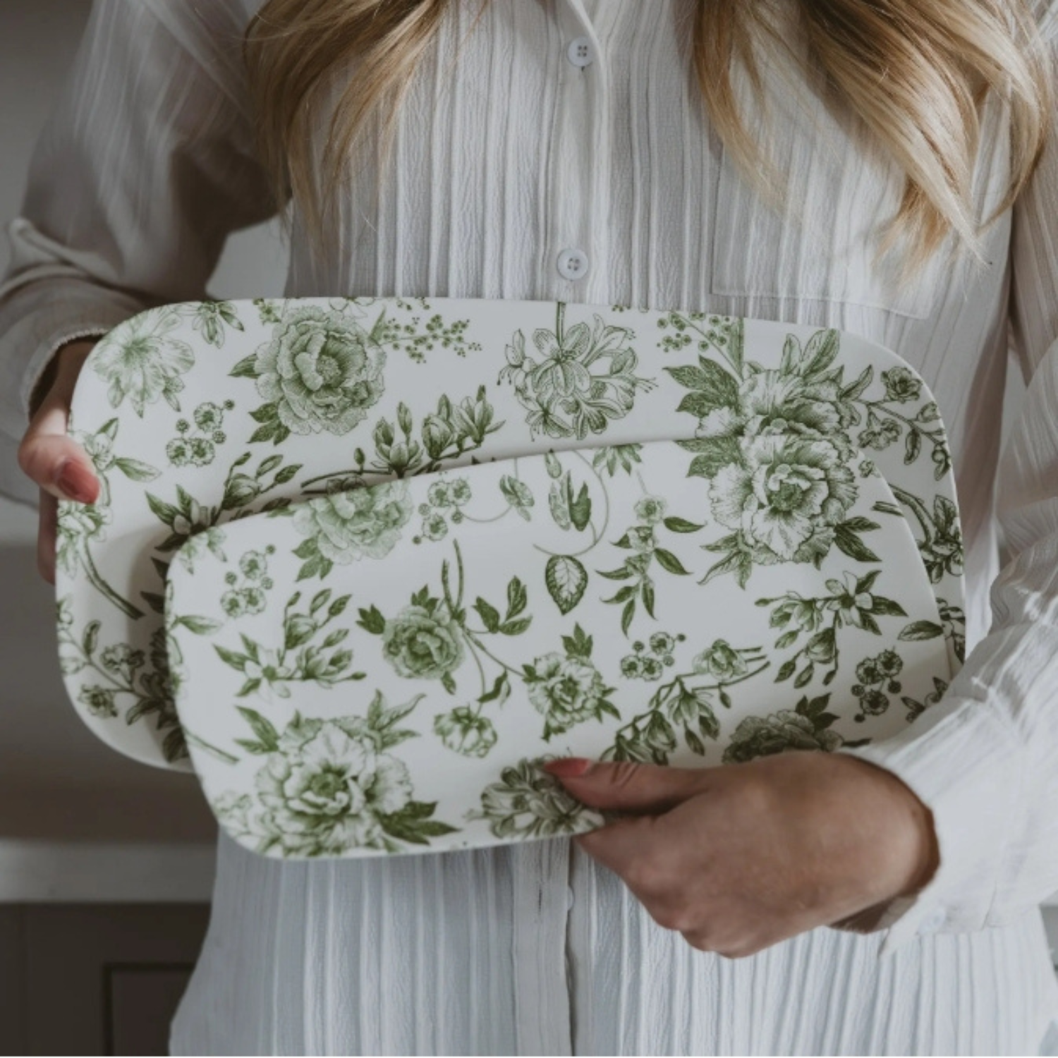 Botanical Bloom Melamine Serving Tray (Set of 2)