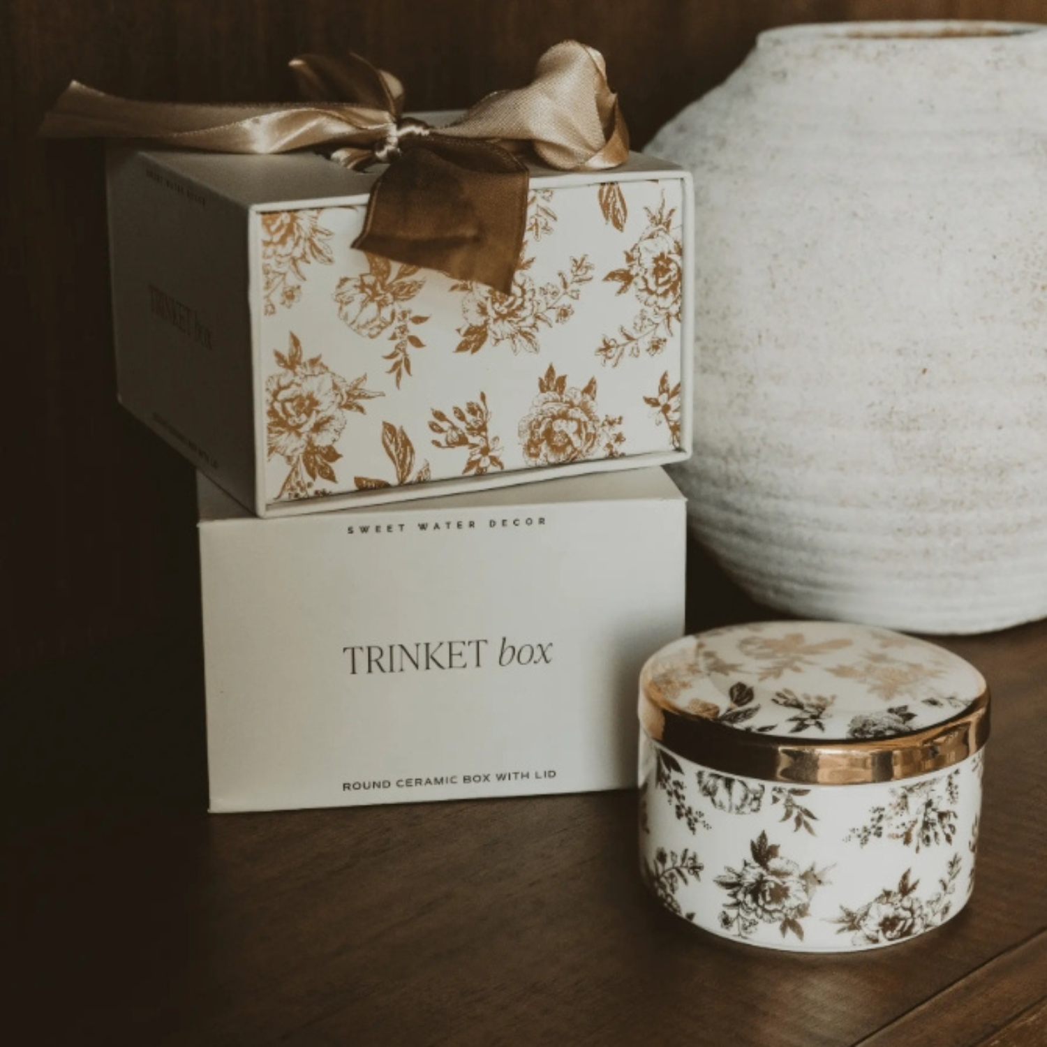 Gold Botanical Bloom Trinket Box