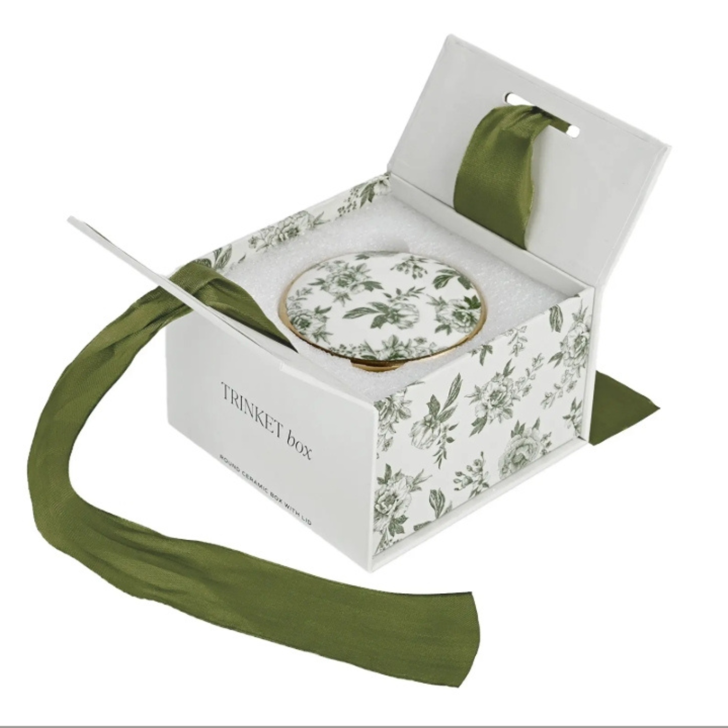 Green Botanical Bloom Trinket Box