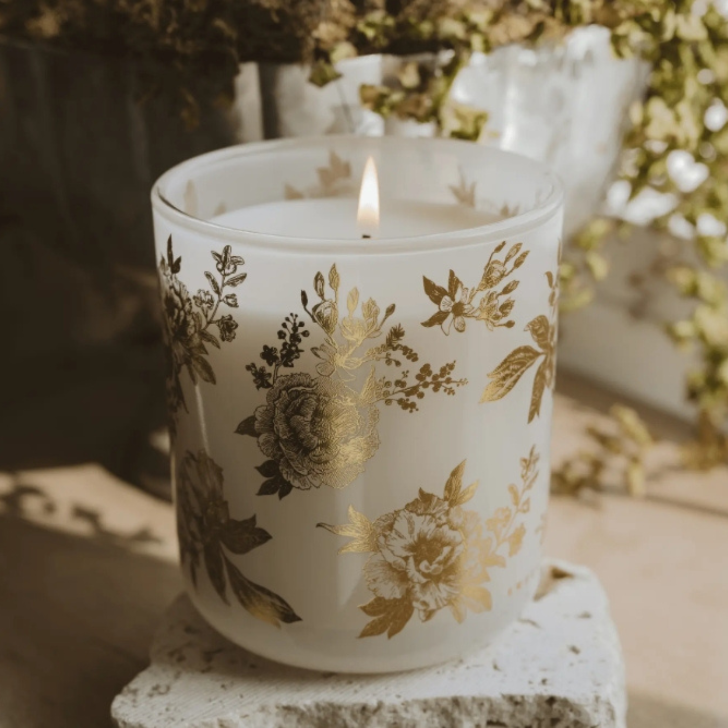 Gold Botanical Bloom 12oz Glass Candle