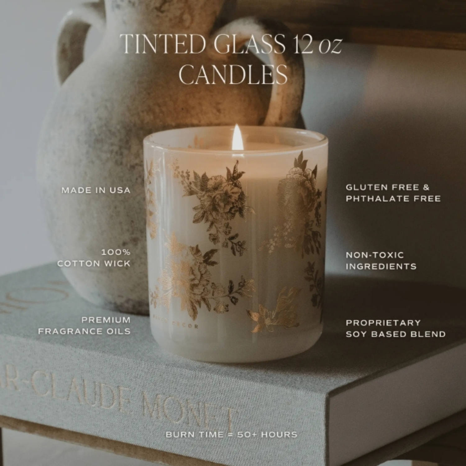 Gold Botanical Bloom 12oz Glass Candle