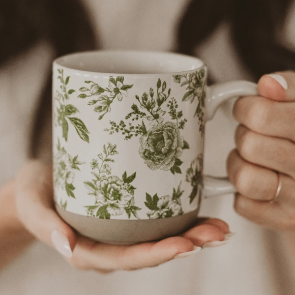 Green Botanical Bloom Stoneware Mug
