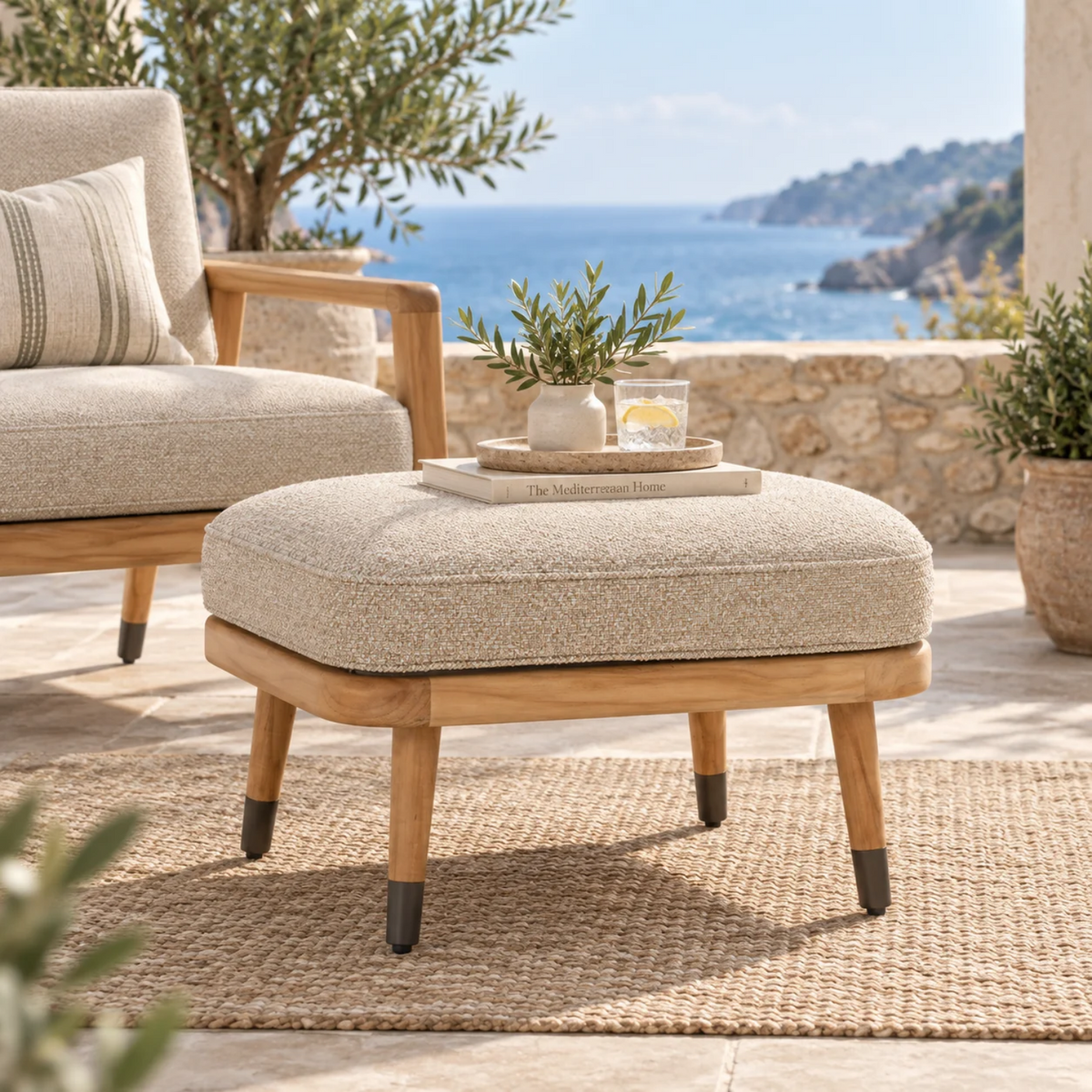 Cypress Teak Ottoman - Natural Oatmeal