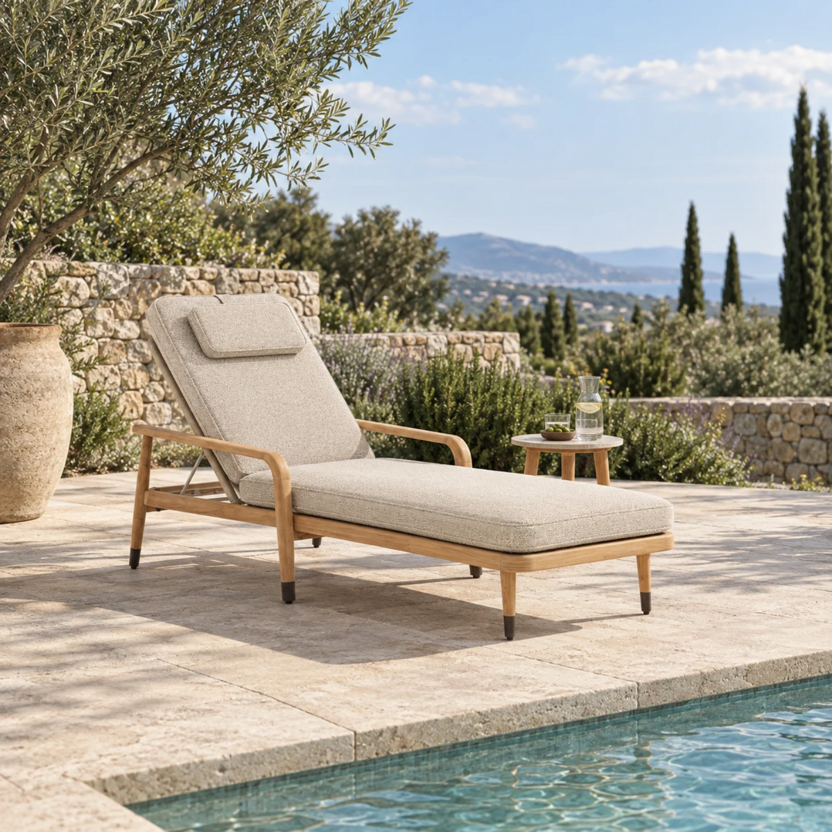 Cypress Teak Sun Lounger - Natural Oatmeal
