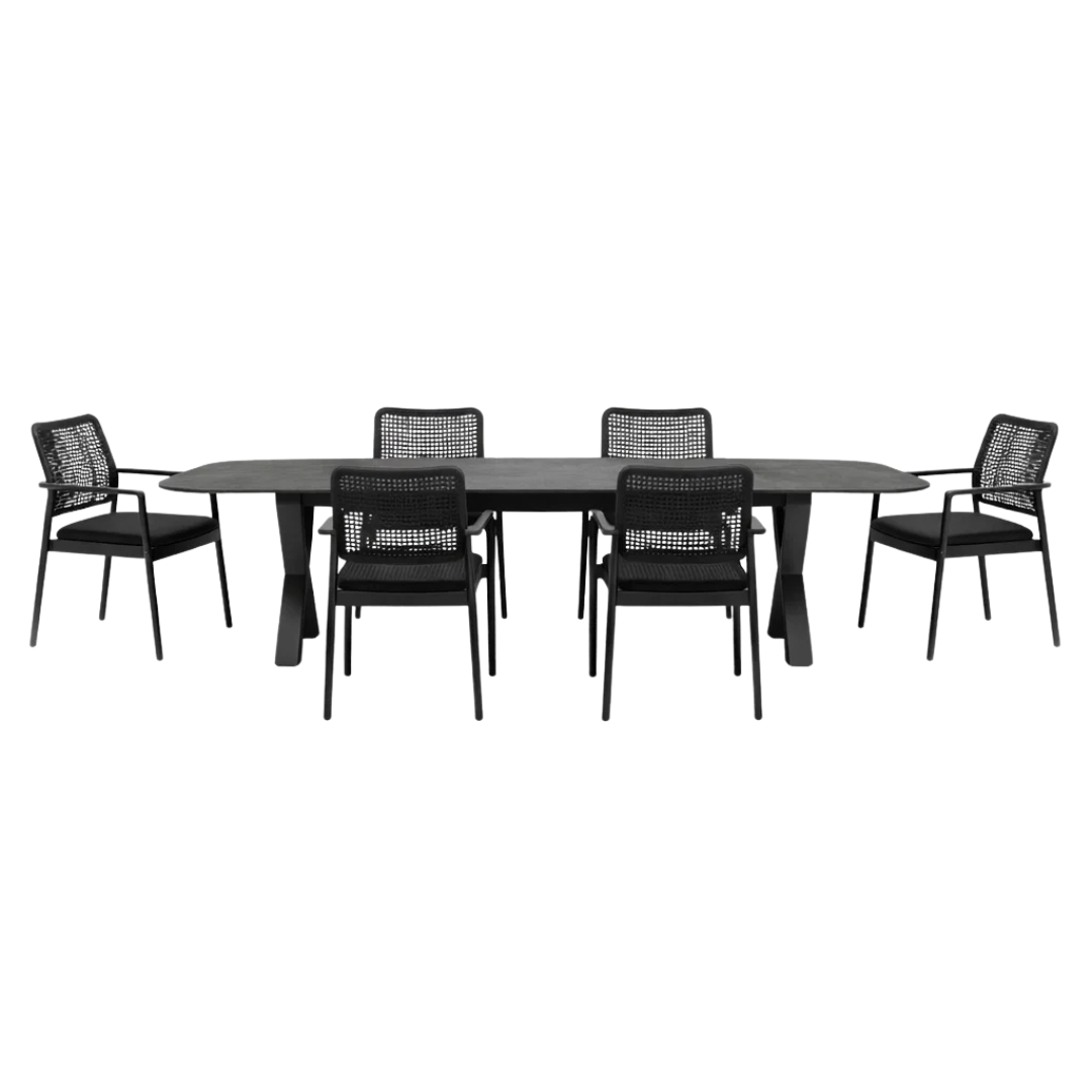 Simcoe Ceramic Outdoor 98/122" Dining Set - Charcoal