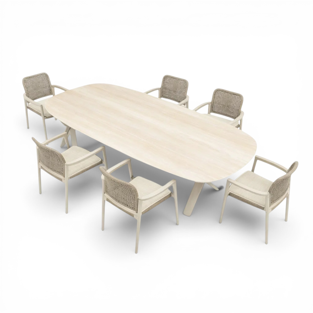 Simcoe Ceramic Outdoor Dining Set - Beige