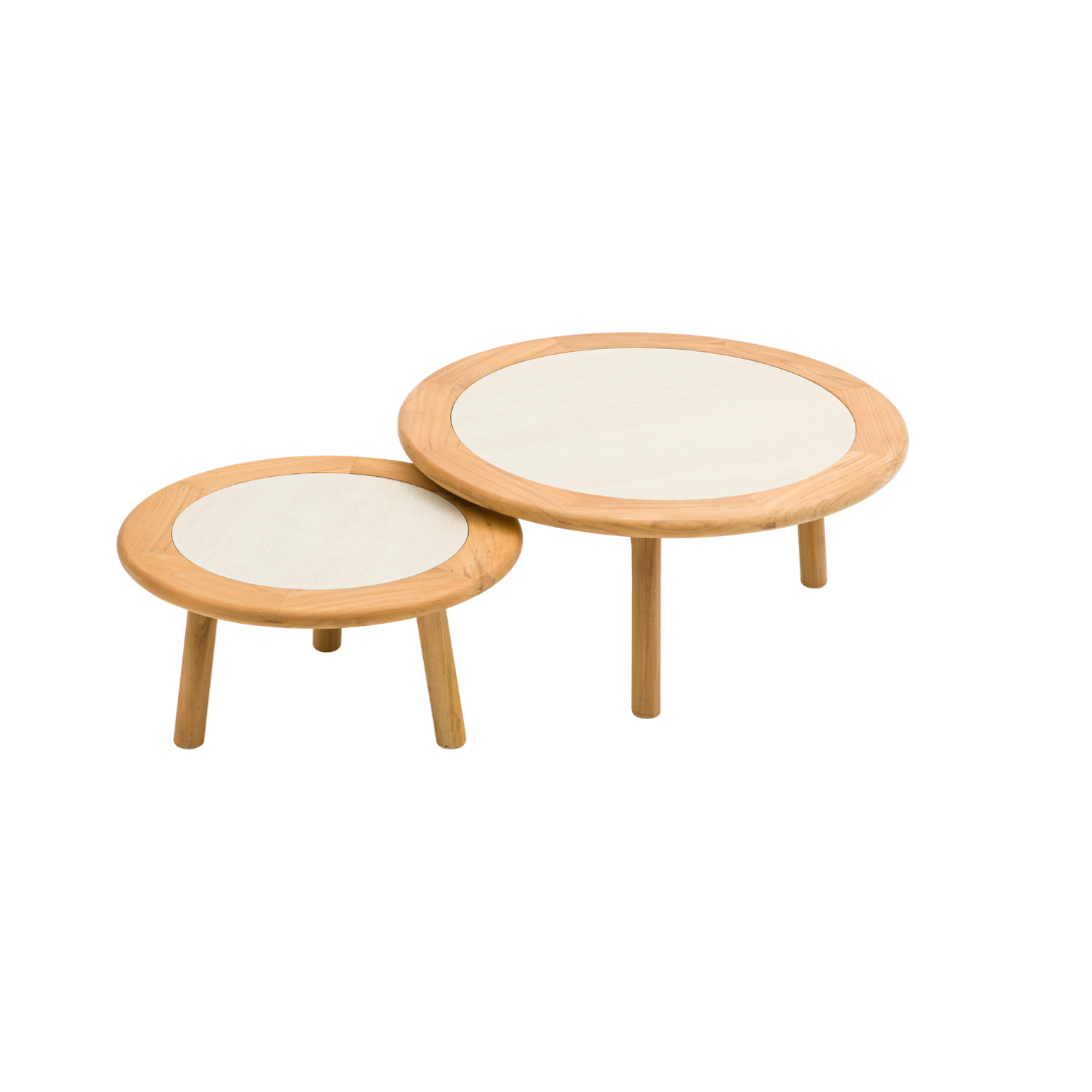 Alta II Teak Coffee Tables with Ceramic Top - Beige