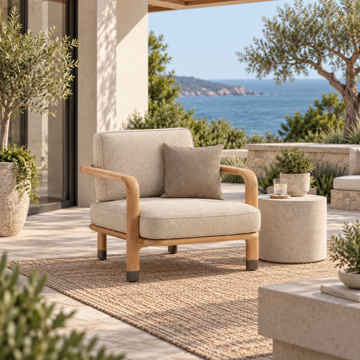 Cypress Teak Lounge Chair - Natural Oatmeal