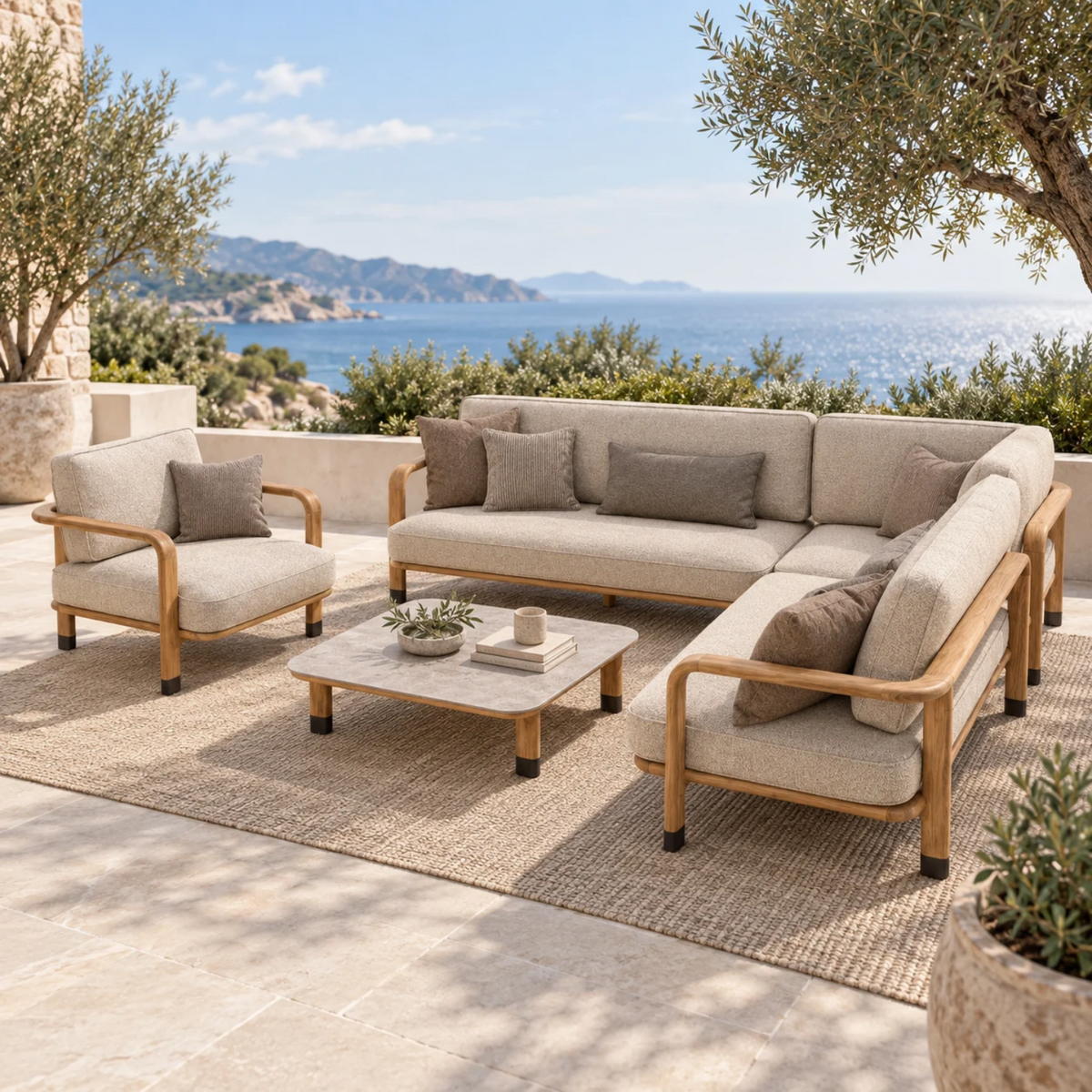 Cypress Teak 3Pc L-Shaped Sectional - Natural Oatmeal