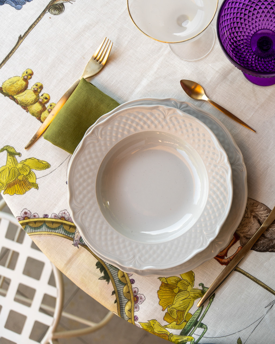 Bunny Blooms Linen Tablecloth