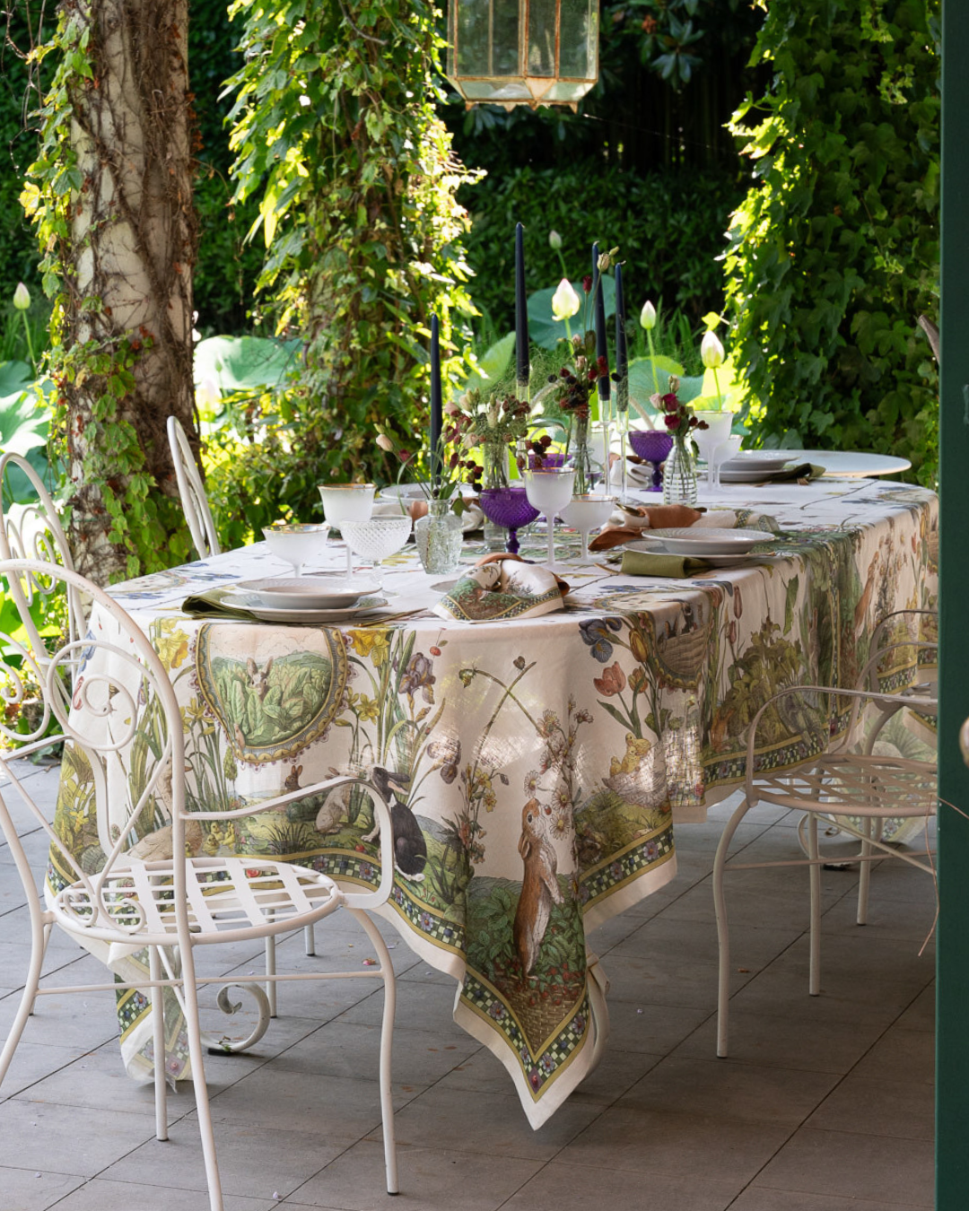 Bunny Blooms Linen Tablecloth
