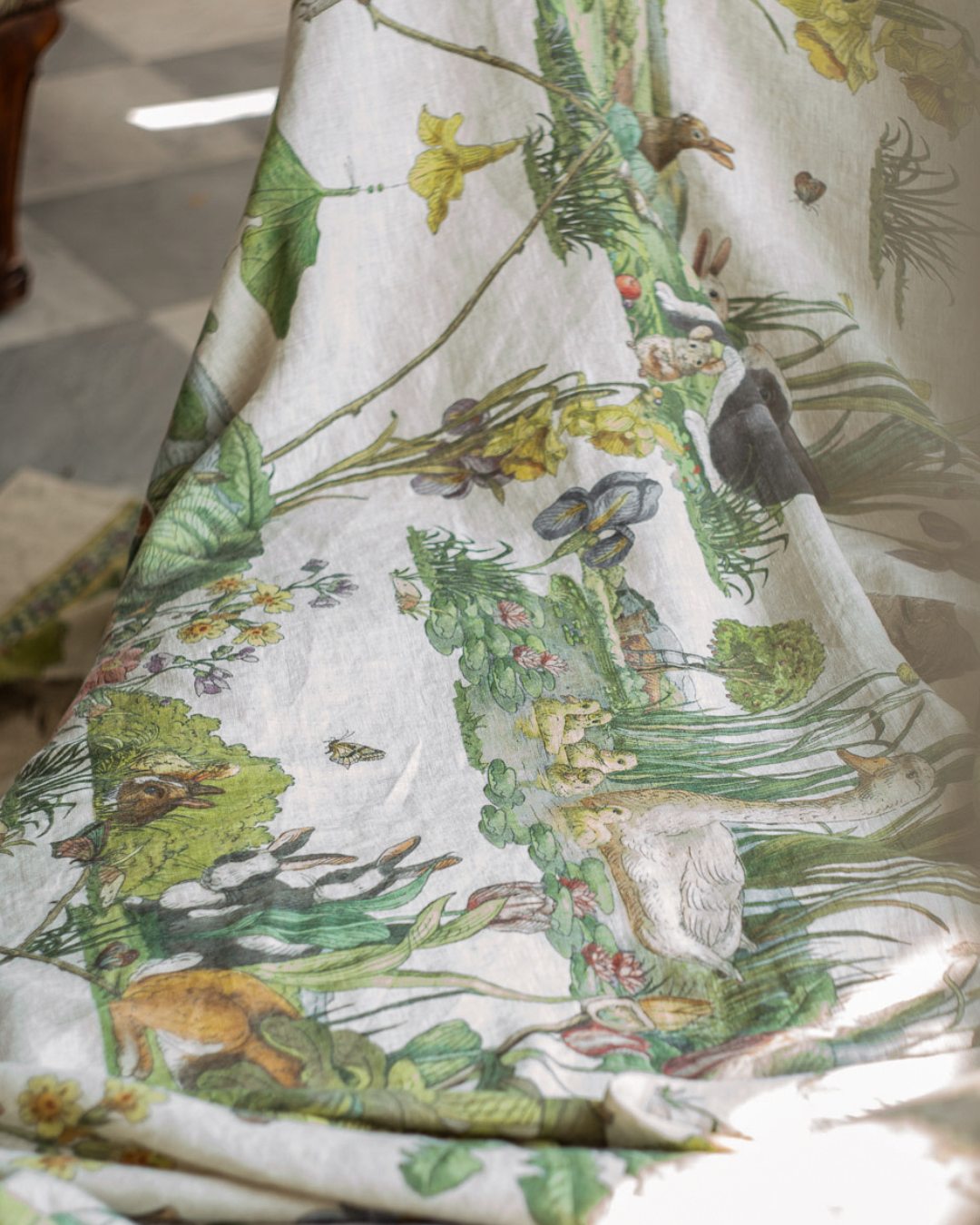 Bunny Blooms Linen Tablecloth