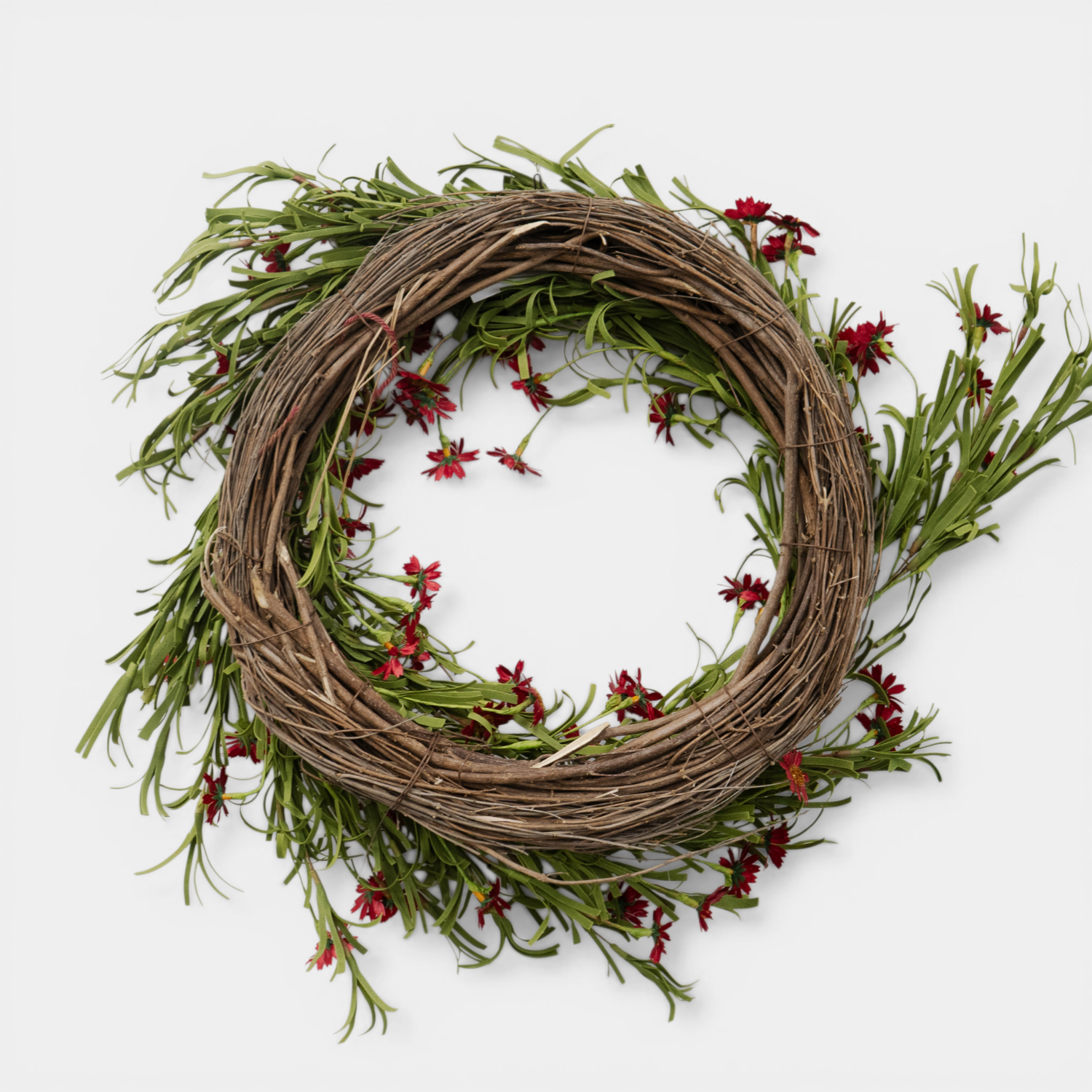 Artificial Rustic Red Daisy 18" Wreath