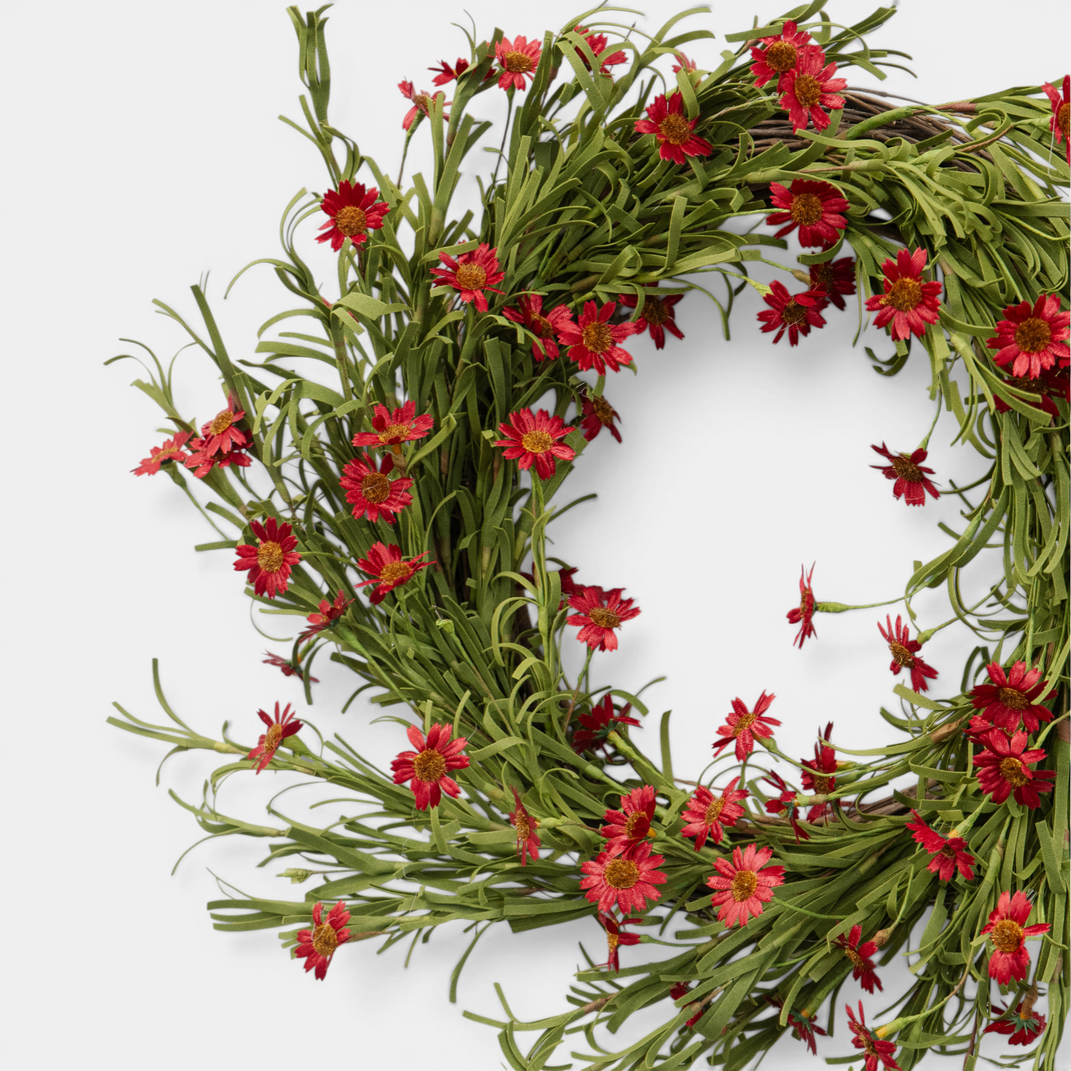 Artificial Rustic Red Daisy 18" Wreath