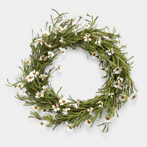 Artificial Rustic White Daisy 18" Wreath