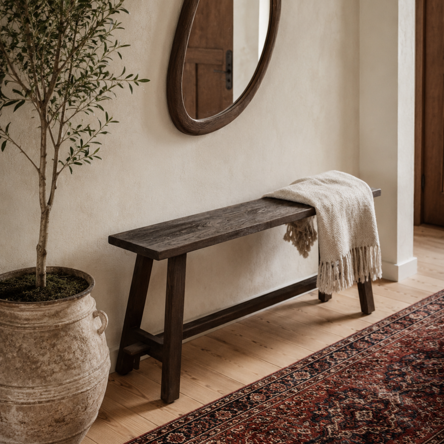 Dark Brown Farmhouse Bench