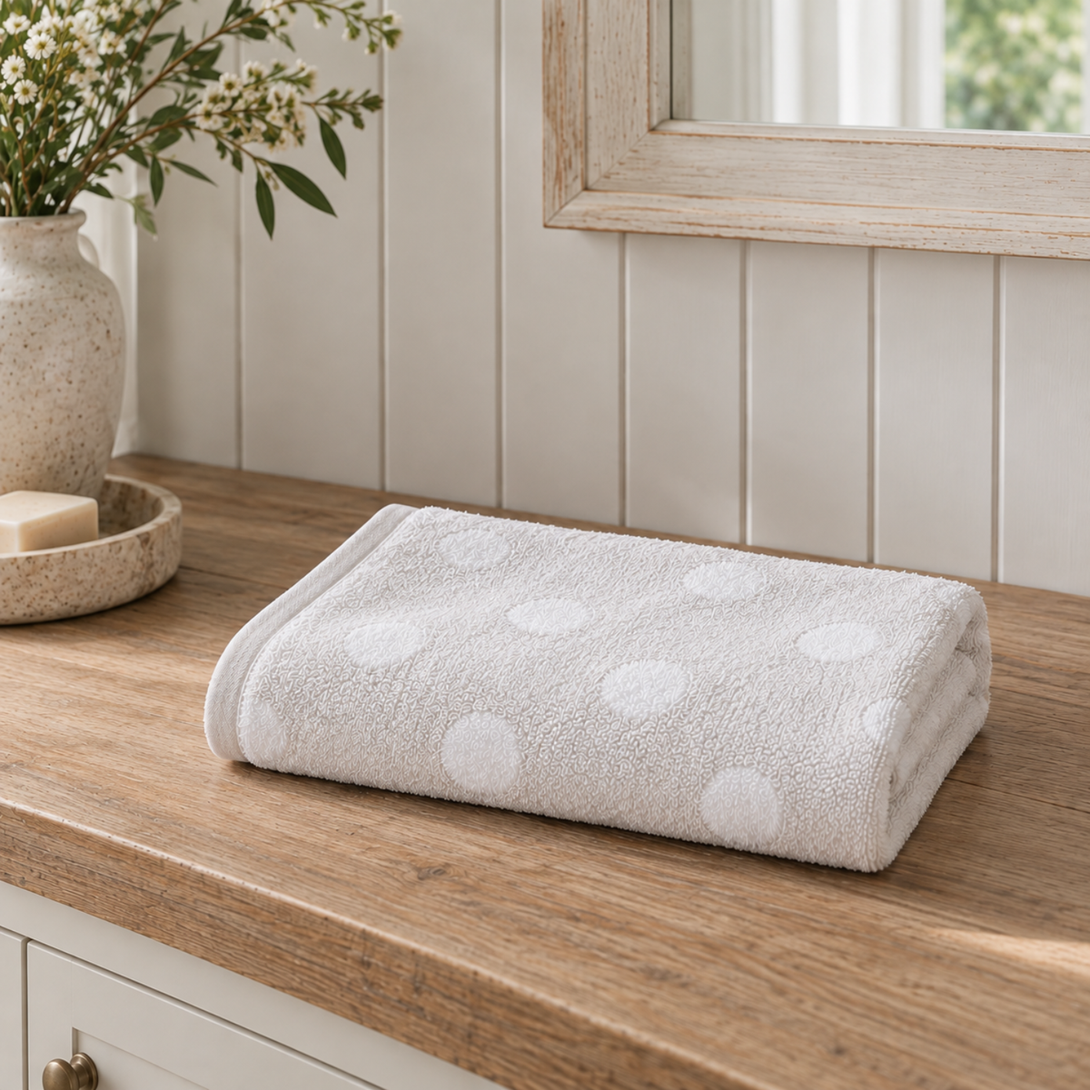 Dotty Cotton Bath Towel - White