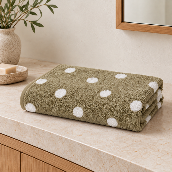 Dotty Cotton Bath Towel - Khaki/White