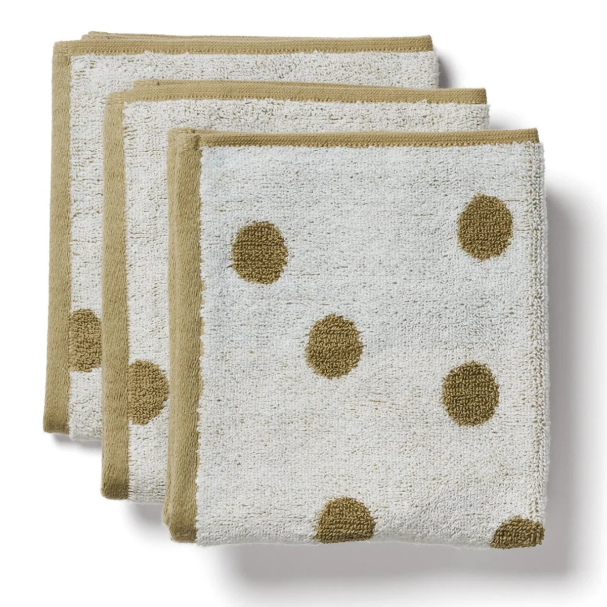 Dotty Cotton Face Towel (Set of 3) - Khaki/White