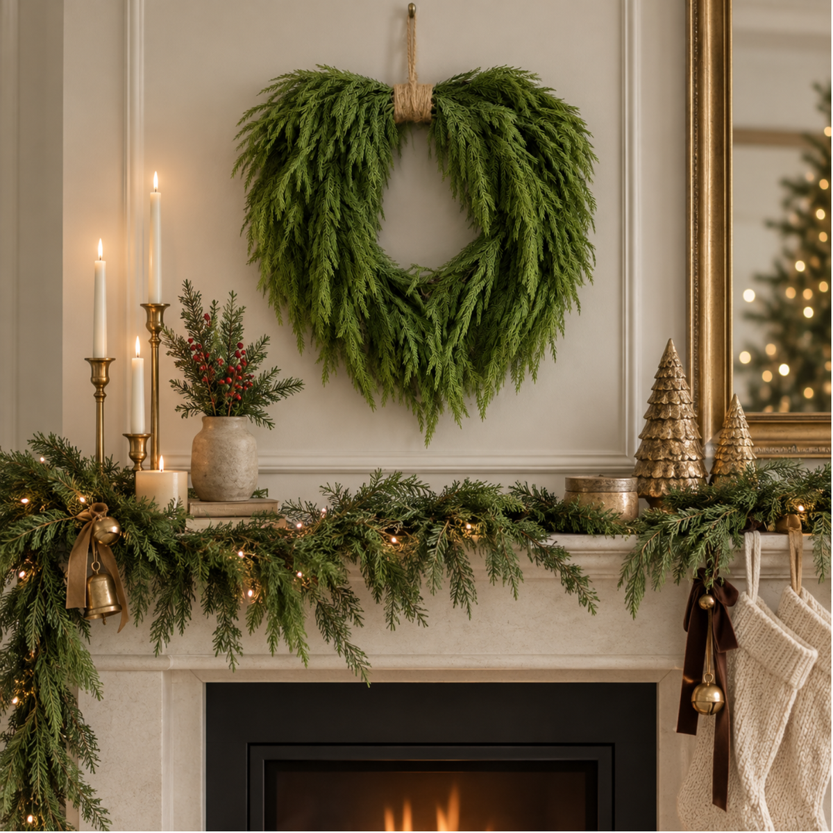 Artificial 24" Fresh Touch Norfolk Pine Heart-Shaped Wreath