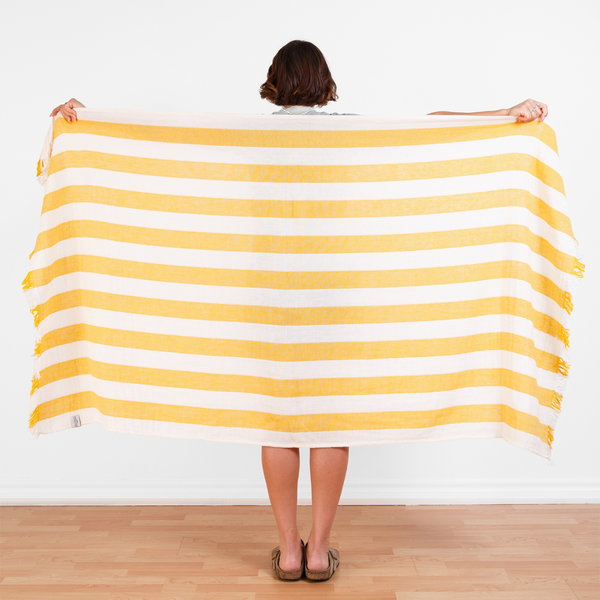 Saffron Stripe Muslin Gauze Beach Towel