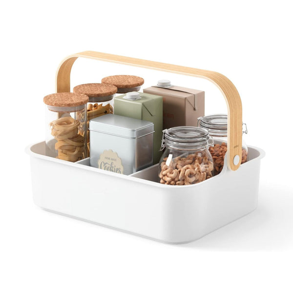 Stackable White Storage Caddy with Handle