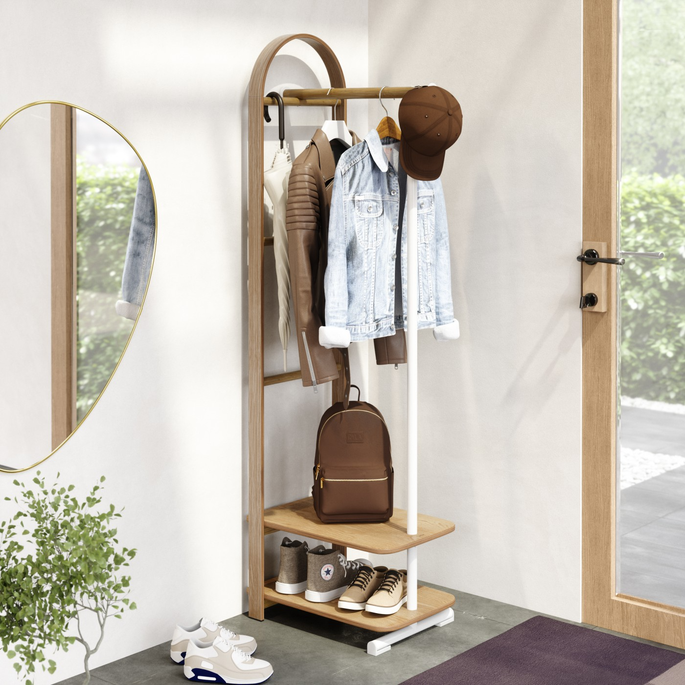 White/Natural Coat Storage Rack