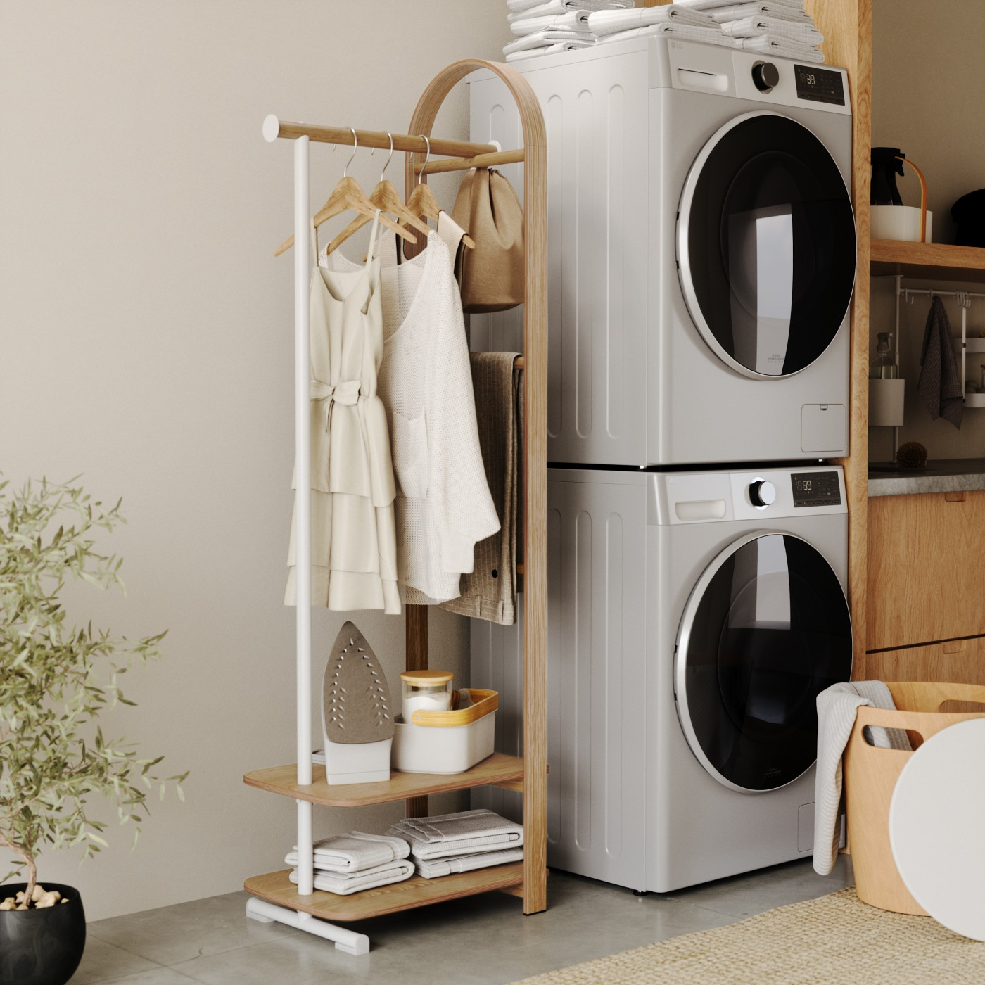 White/Natural Coat Storage Rack