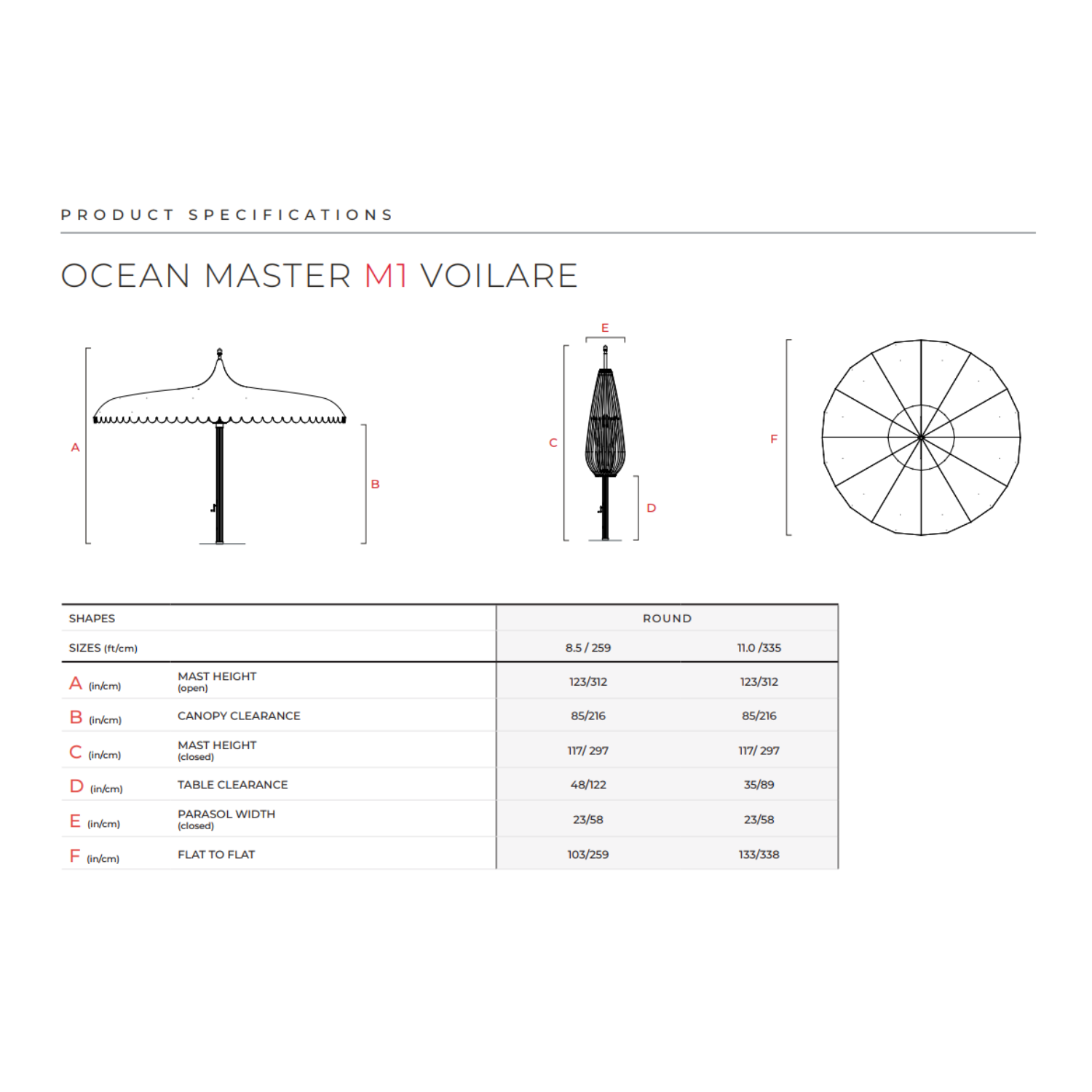 Tuuci Ocean Master M1 Voilare 8.5' Round Umbrella