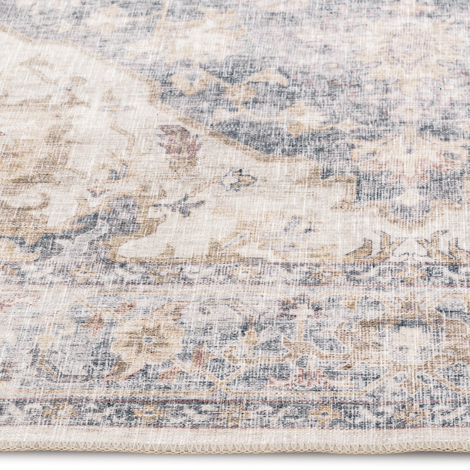 Distressed Dark Heirloom Multi/Burgundy/Black Washable Rug