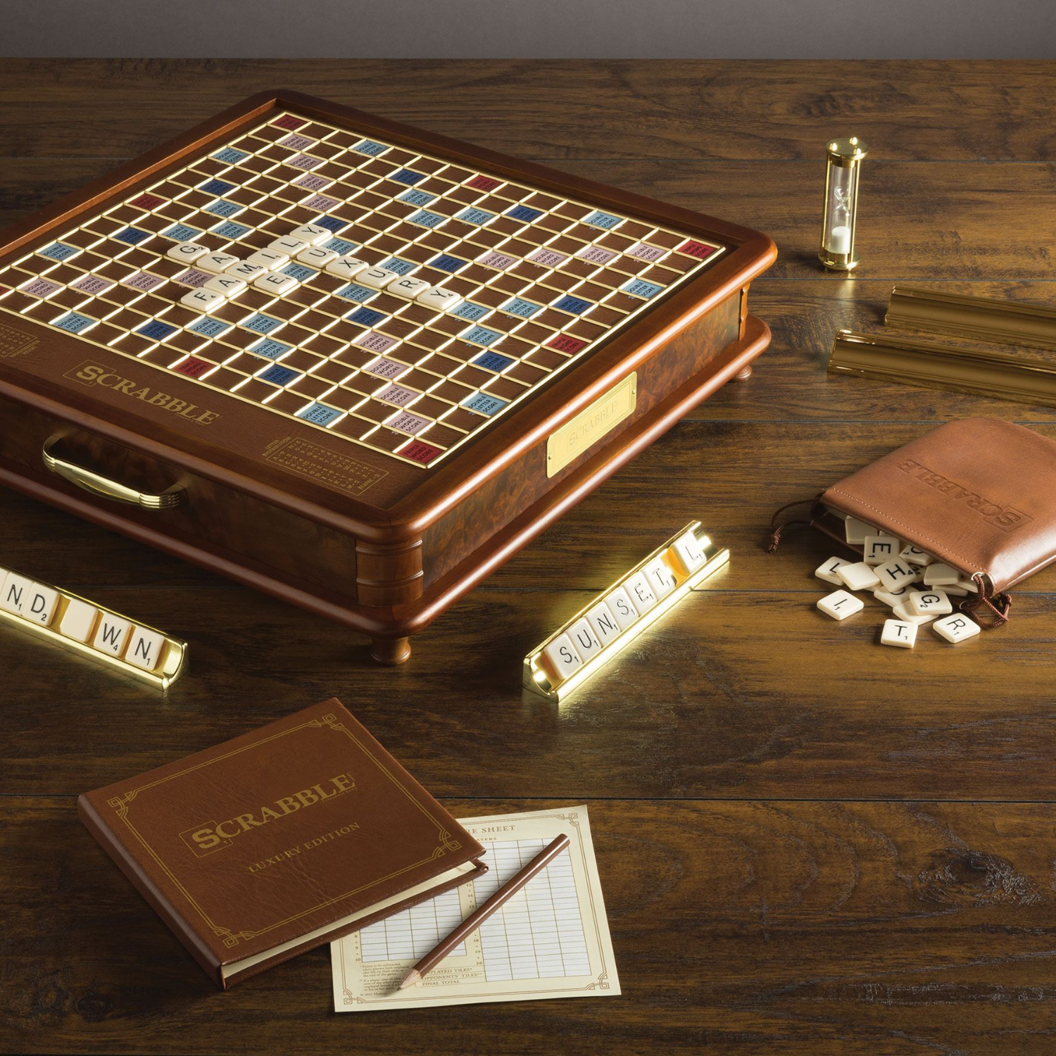 Scrabble Deluxe Wood Cabinet Game Board