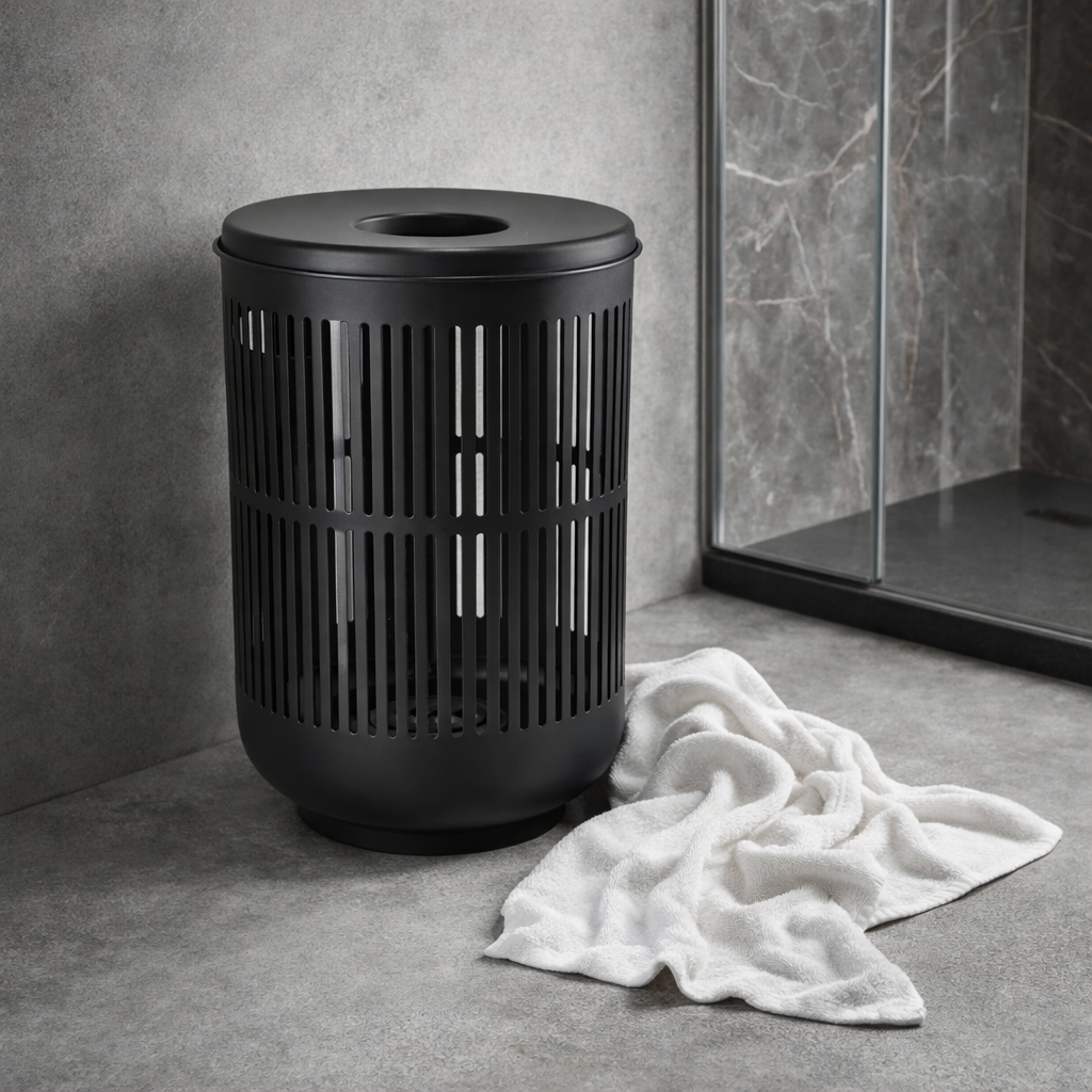 Ribe Laundry Basket w/ Lid - Black