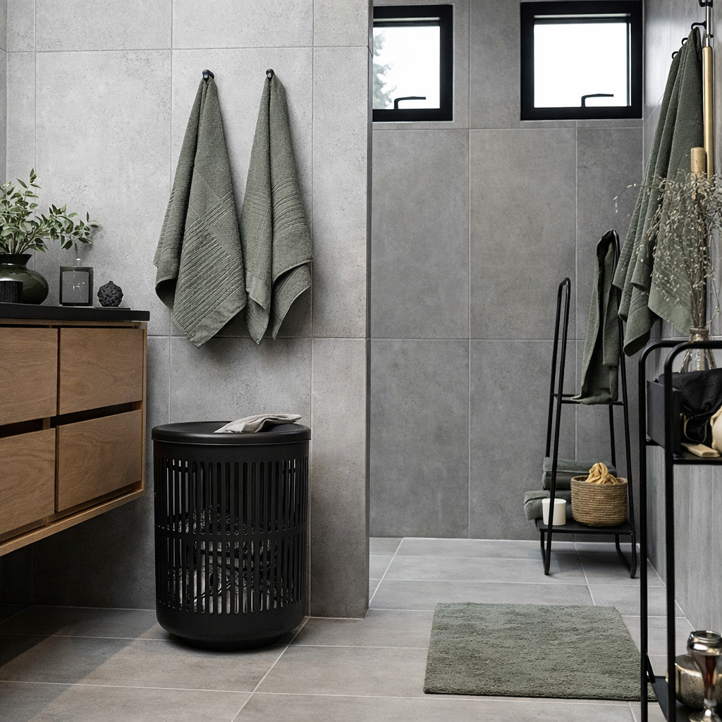 Ribe Laundry Basket w/ Lid - Black