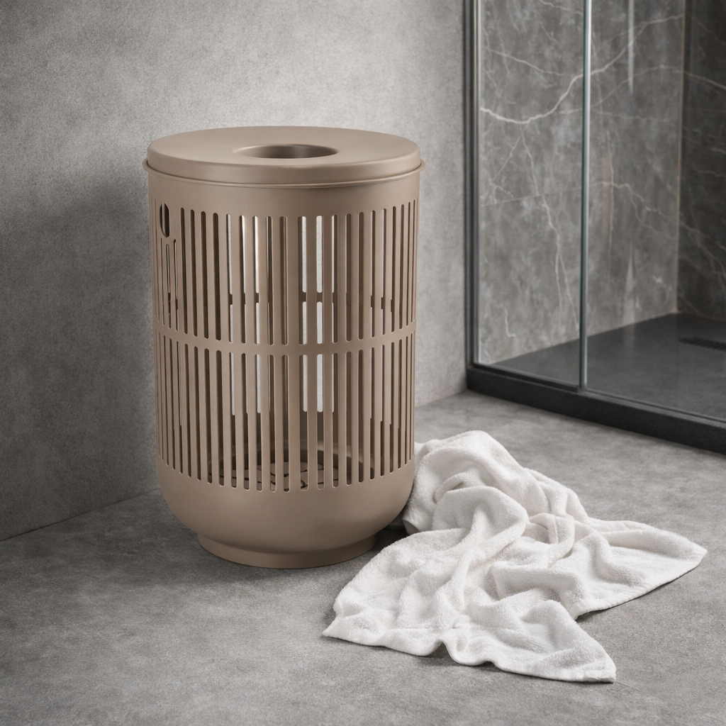 Ribe Laundry Basket W/Lid - Taupe