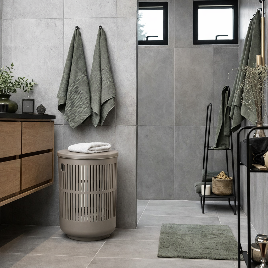 Ribe Laundry Basket W/Lid - Taupe