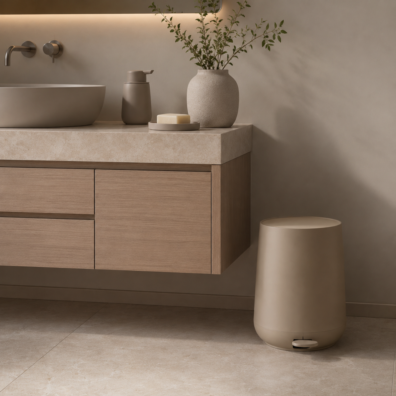 Oresund Soft-Touch Pedal Wastebasket - Taupe