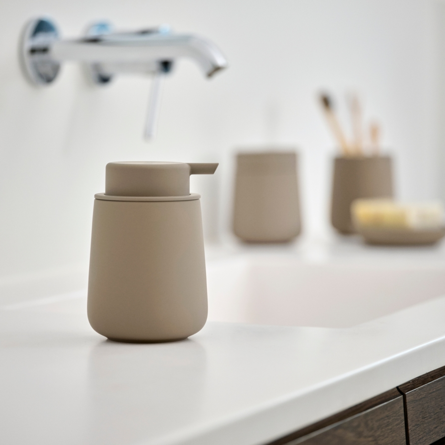 Oresund Soft-Touch Stoneware Soap Dispenser - Taupe