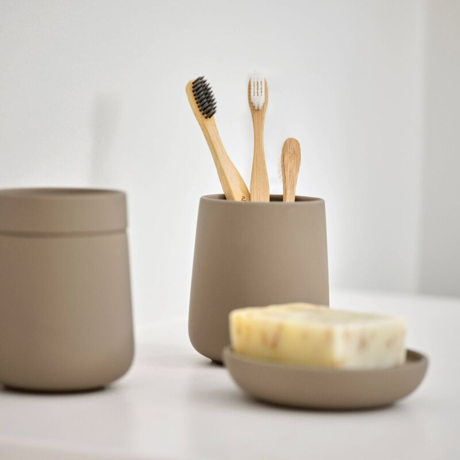 Oresund Soft-Touch Stoneware Toothbrush Holder - Taupe