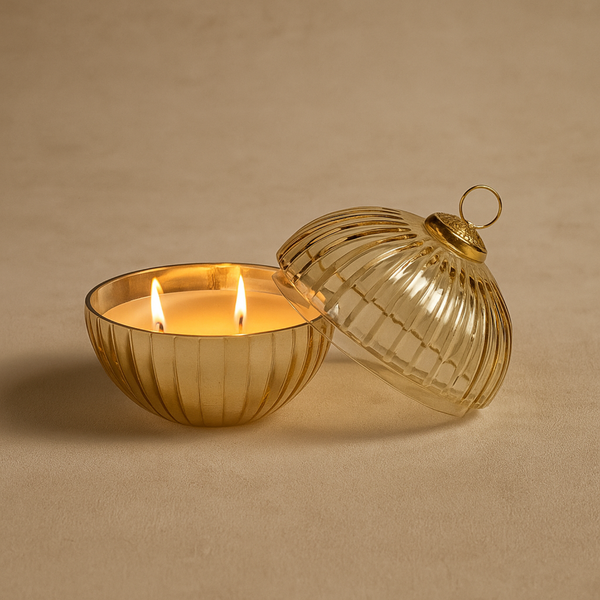 Etched Glass Gold Ball Ornament 8.5OZ Candle | Siberian Fir