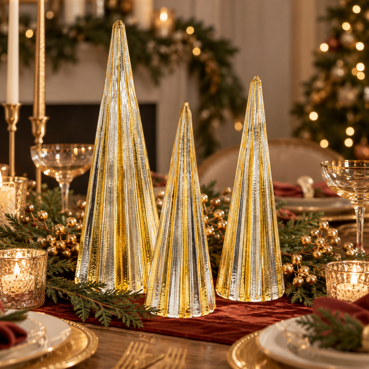 Gilded Metallic Christmas Trees (Set of 3)