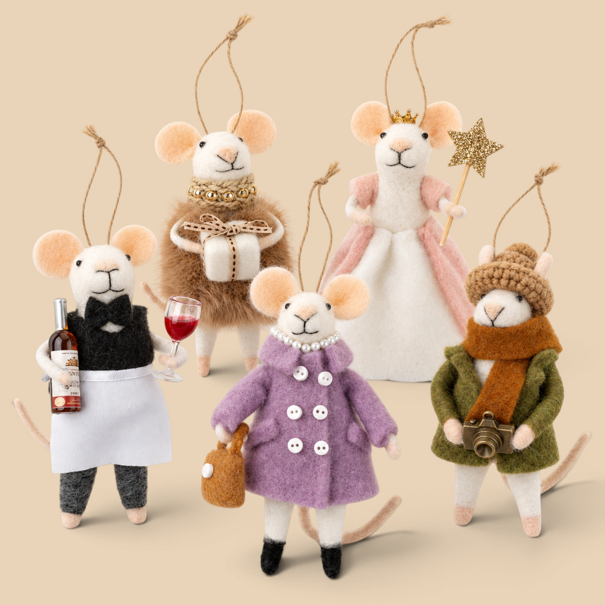 Very Merry Mouse Party Holiday Ornaments (Set of 5)