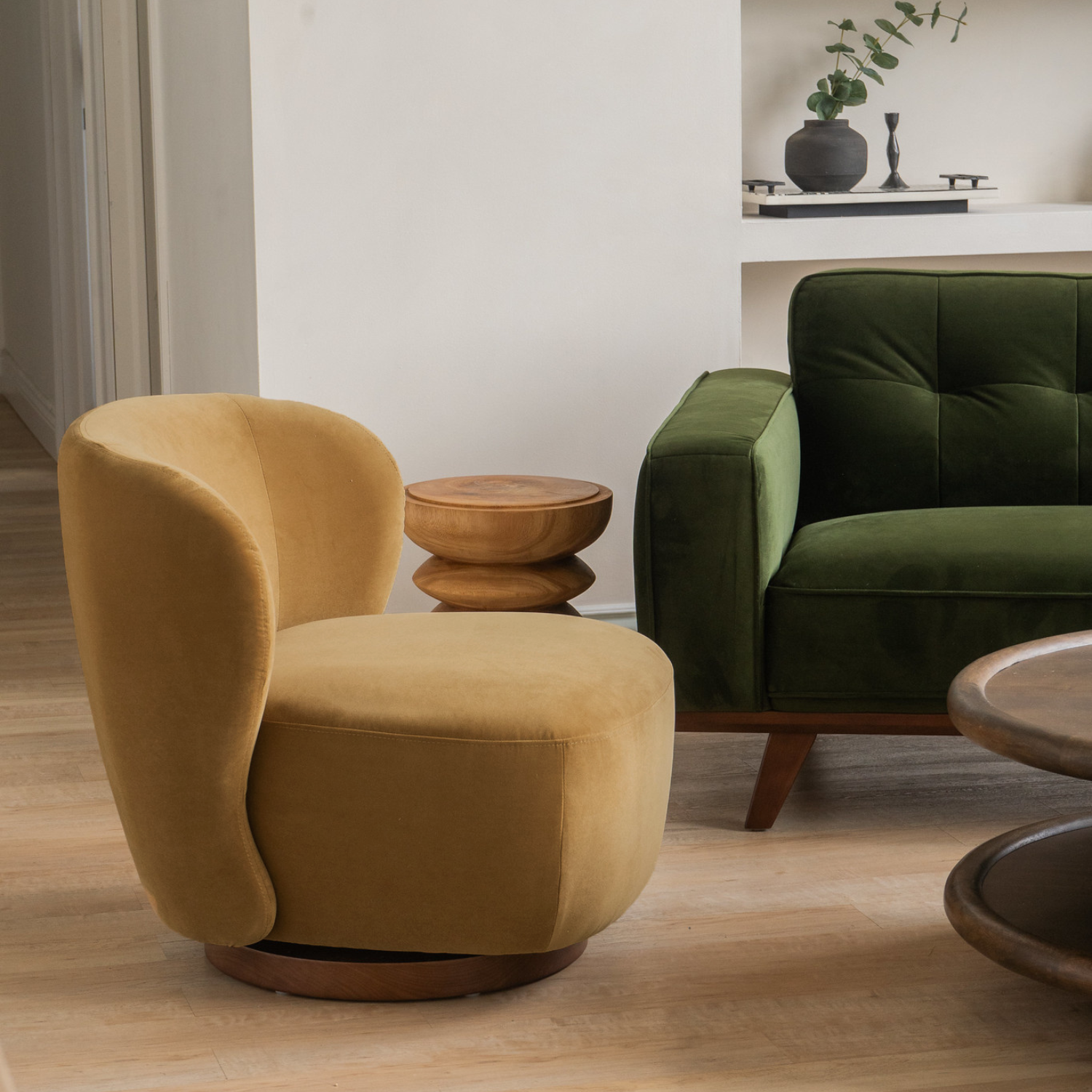 Hygge Swivel Lounge Chair - Ochre Velvet