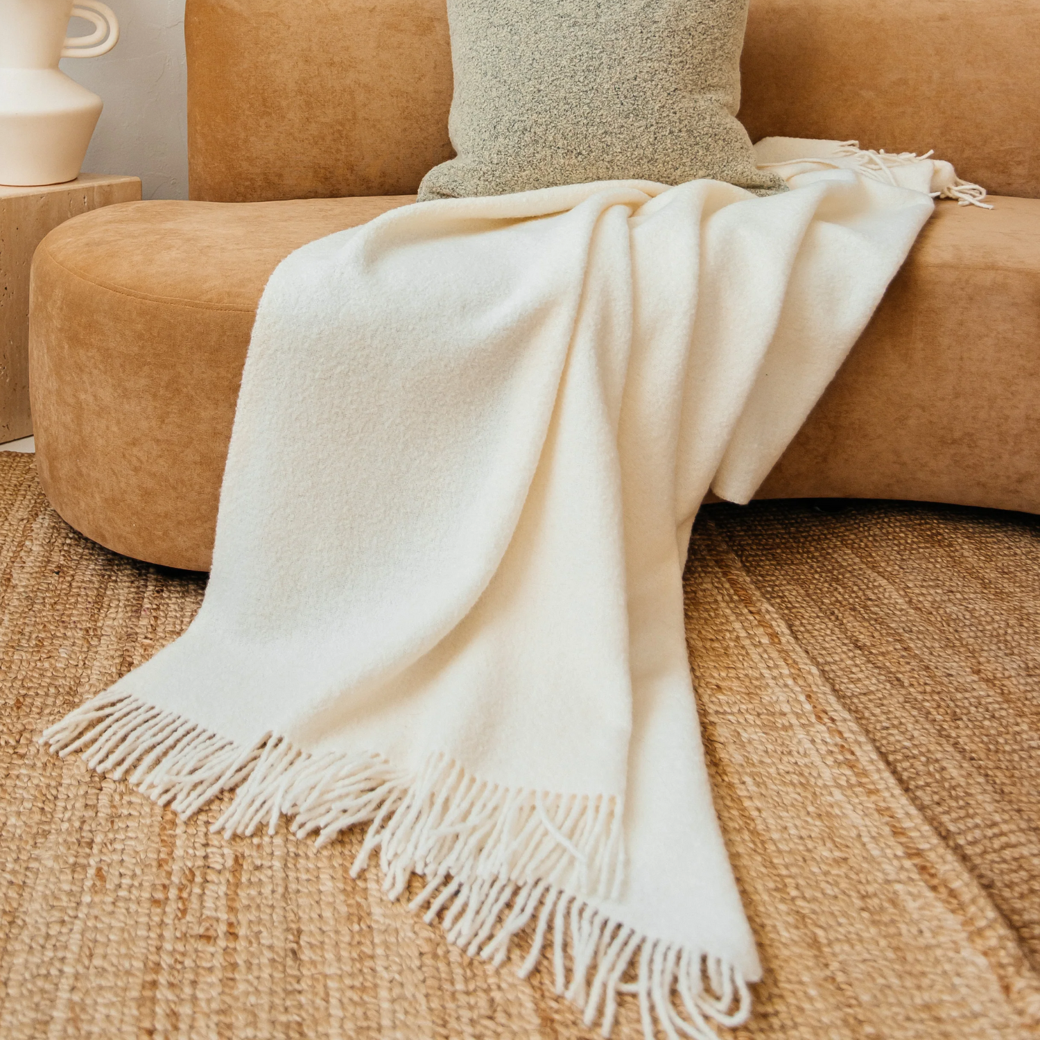 Ivory Boucle Wool Throw