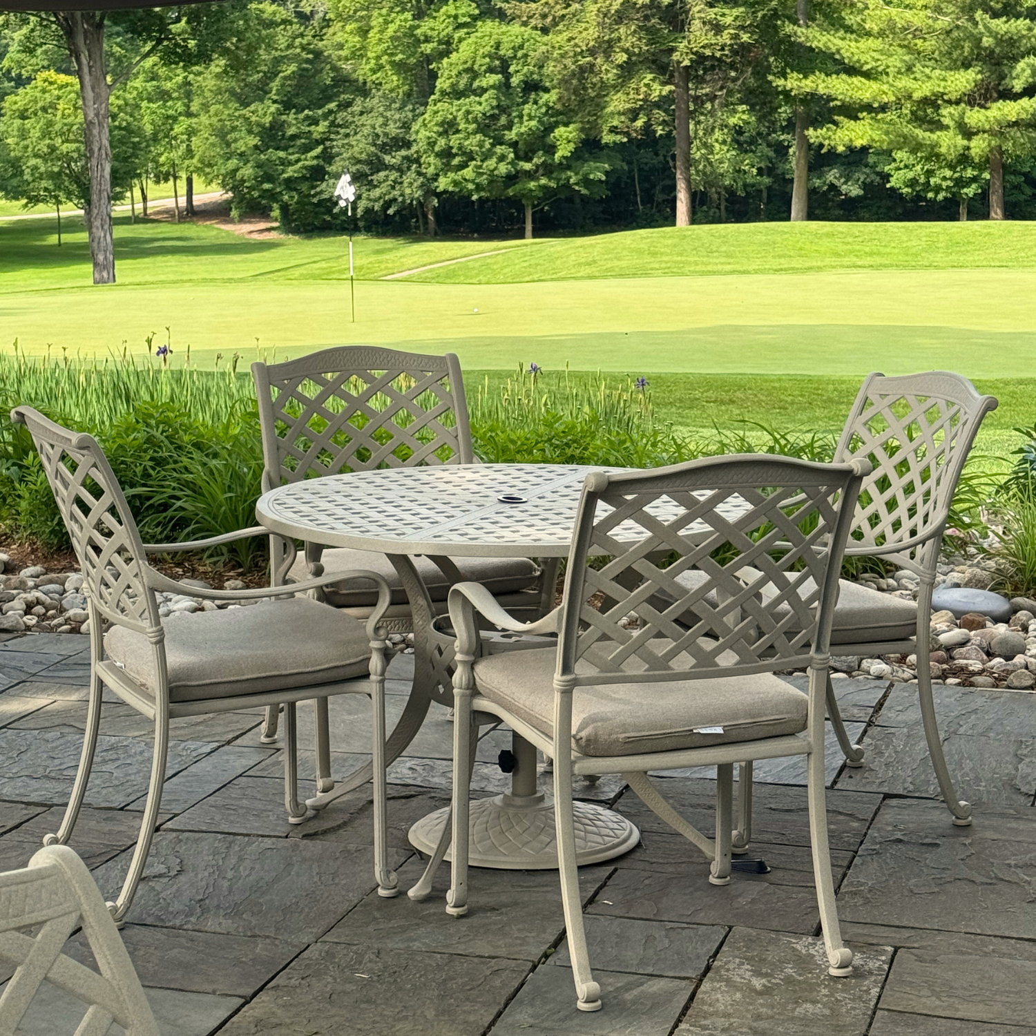 Basketweave 48" Round Cast Aluminum Dining Table