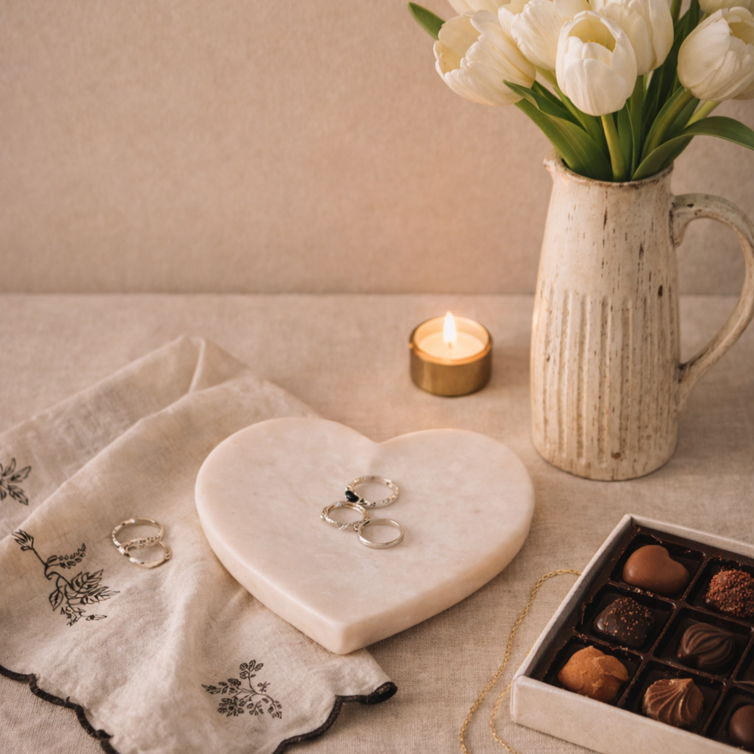 White Marble Heart Dish