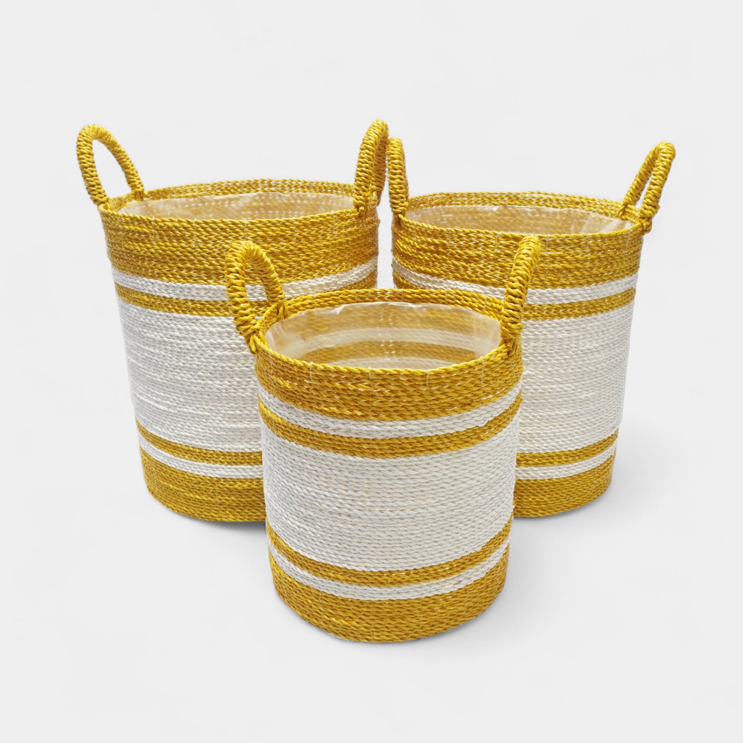 Maritime Storage Basket w/ Handles - Yellow/White