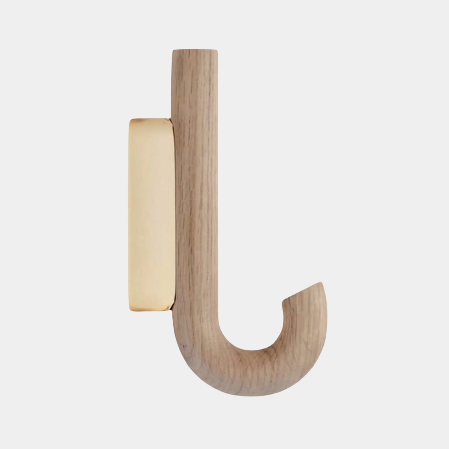 J Curve Oak Brass Wall Hook