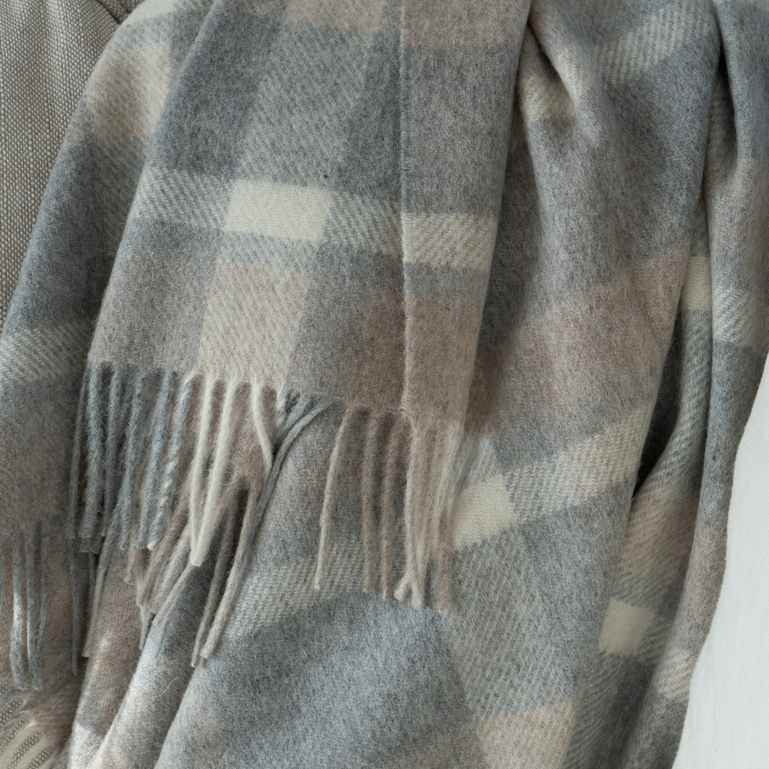 Wool Blend Tan Plaid Throw