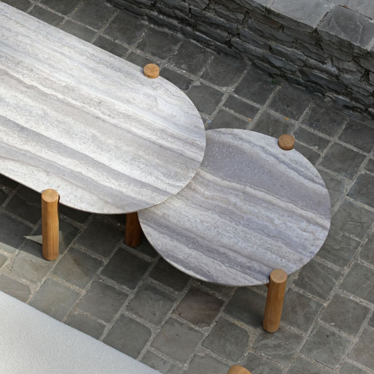 Plume Travertine/Teak Side Table