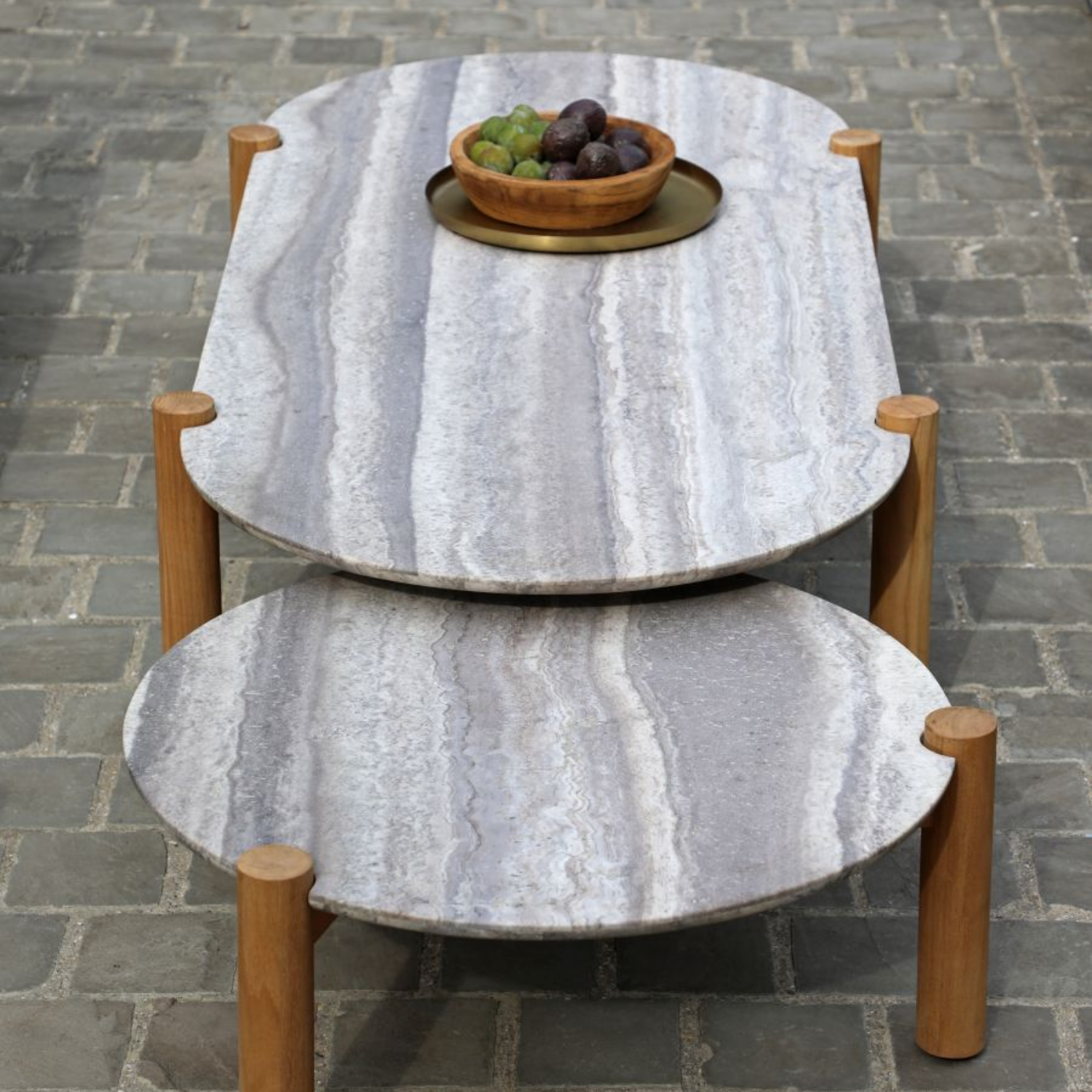 Plume Travertine/Teak Coffee Table